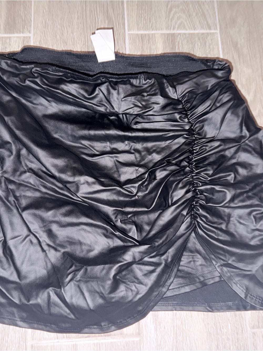 Windsor Black Satin Ruched Mini Skirt